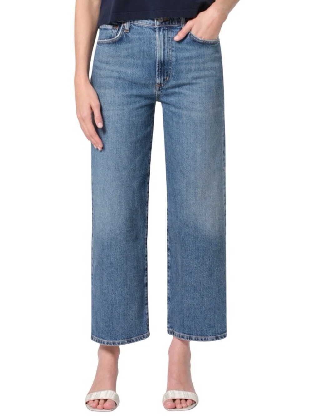 AGOLDE Harper Crop Mid Rise Straight Leg Blue Denim Jean in Moor Wash Size 18